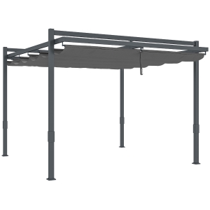 Outsunny Pergola met Schuifdak ca. 3,5x3m Aluminium Duurzaam Winterbestendige Zonwering Grijs