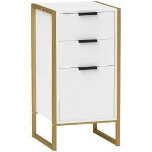 HOMCOM Bedroom Chest of Drawers, Industrial 3-Drawer Dresser, Storage Drawers Unit with Metal Frame for Living Room, White