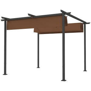 Outsunny Pergola jardin exterieur 3x3 m toit coulissante rétractable polyester haute densité 180g/m², abri soleil UPF30+, marron