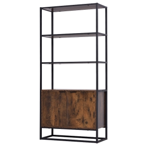 HOMCOM Bibliothèque Style Industriel 3 étagères + Placard 2 Portes Panneaux Particules Aspect Vieux Bois métal Noir