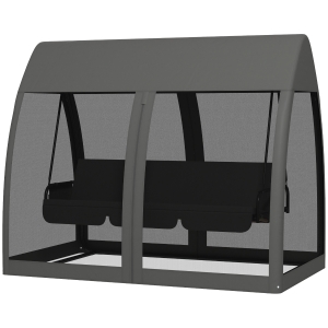 Outsunny Balancelle de jardin convertible 3 places balancelle d'extérieur avec auvent et coussins 240 x 140 x 197 cm gris