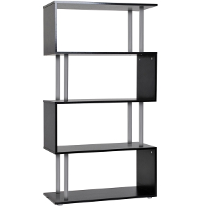 HOMCOM Bibliothèque étagère Design Contemporain en S 4 Niveaux 80L x 30l x 145H cm Coloris Noir