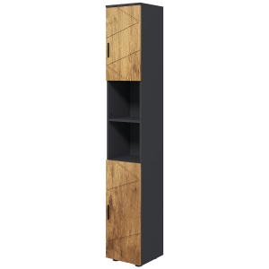 kleankin Colonne Salle de Bain Chêne Gris 183cm 2 Portes 2 Niches