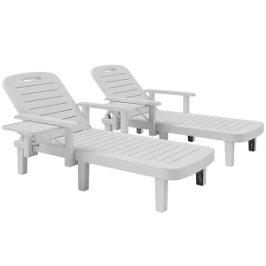 Outsunny Set of 2 Reclining Sun Loungers with Table White