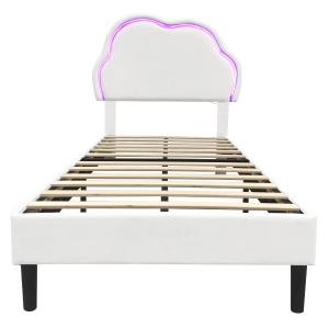 3ft Single Upholstered Bed with Adjustable Cloud Headboard, White