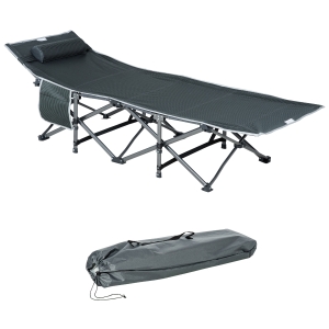 Outsunny Campingbed, Opvouwbaar Veldbed met Hoofdkussen, 188 x 64,5 x 53 cm, Grijs