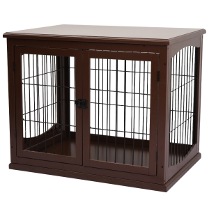 PawHut Hundebox, 2 Eingänge, abschließbar, MDF und Metall, 58,4 x 81,3 x 66 cm, Schwarz