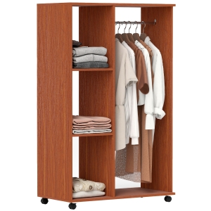 HOMCOM Kleiderschrank auf Rollen, mobile Garderobe, Garderobenschrank, Rollbarer Kleiderständer, 80 x 40 x 128 cm, Walnuss