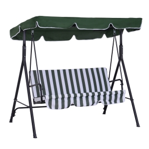 Outsunny Gartenliege 3-Sitzer mit verstellbarem Dach und Kissen Schwarz Stahl Polyester Grün