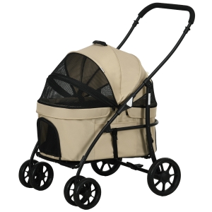 PawHut Hundekinderwagen 2 in 1, klappbare Wanne abnehmbar, Kissen, Sicherheitsgurt, 600D Oxford 81 x 68 x 98,5 cm Khaki