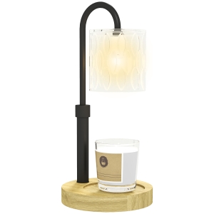 HOMCOM Candeeiro de Mesa Candeeiro Aquecedor de Vela com Base de Madeira Ecrã de Vidro Ø15x32,5 cm Multicor