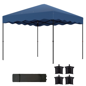 Outsunny Pavillon Pop-Up 3x3m Bleu Métal Réglable avec Sac