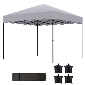 Outsunny Pavillon Pliant 3x3m Métal Tissu Gris avec Sac