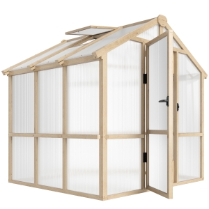 Outsunny Wooden Polycarbonate Greenhouse Lockable Brown 6.6x6ft