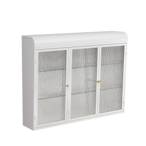 Armadio a Muro a 3 Ante in Vetro con Design Curvo, Spazio di Archiviazione Versatile，per Soggiorno e Bagno, 90×20×70 cm, Bianco