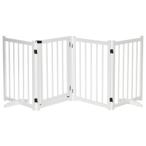PawHut Barreira para Cães Dobrável Barreira para Cães Pequenos e Médios de 4 Painéis com Porta para Escadas e Corredores 237,5x36x80 cm Branco
