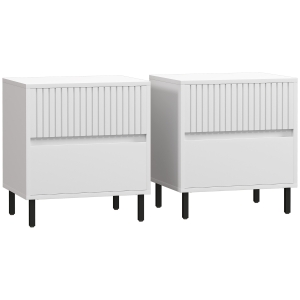 HOMCOM Two-Drawer Bedside Table Set White
