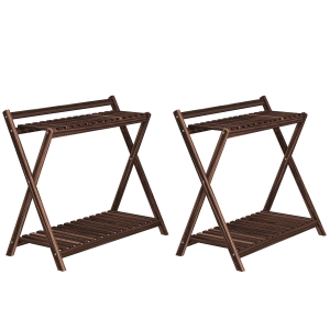 Outsunny Lot de 2 support plantes intérieur 2 niveaux étagères à plants avec support arrière 73 x 36 x 64 cm marron