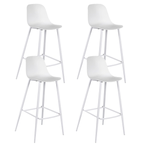E-STYLO Set di 4 sgabelli da cucina in polipropilene bianco e gambe in metallo bianco con poggiapiedi, 47.5cm X 47cm H.91.5cm