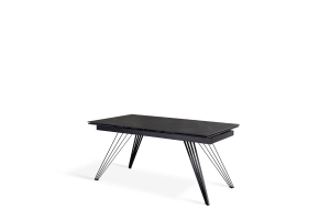 E-STYLO Tavolo allungabile con top e allunghe in ceramica e 4 gambe radiali in metallo, 90x160/240x76cm, marmo nero, nero opaco