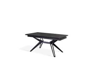E-STYLO Tavolo allungabile con top e allunghe in ceramica marmo nero e 4 gambe a stella in metallo, 90x160/240x76cm, marmo nero, nero opaco