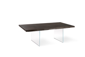 E-STYLO Tavolo con top in rovere termocotto e gambe in vetro temperato extra trasparente, 100x200/300x76cm, rovere termocotto, vetro trasparente