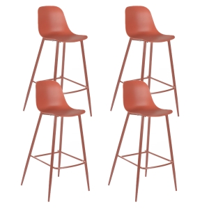 E-STYLO Set di 4 sgabelli da cucina in polipropilene ruggine e gambe in metallo ruggine con poggiapiedi, 47.5cm X 47cm H.91.5cm