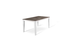 E-STYLO Tavolo allungabile con top in melaminico cemento grigio, base in metallo bianco, allunghe in melaminico cemento bianco, 90x156/316x76cm, cemento grigio, metallo bianco