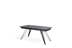 E-STYLO Tavolo allungabile con top e allunghe in ceramica, 4 gambe radiali in metallo, 90x160/240x76cm, marmo grigio, nero opaco