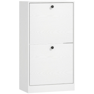 HOMCOM Sapateira Estreita Móvel Sapateira com 2 Gavetas Abatíveis e Prateleiras Ajustáveis para 8 Pares de Sapatos 47x26x85 cm Branco