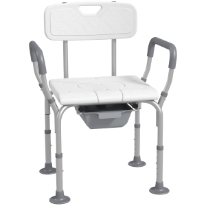HOMCOM Chaise de douche chaise percée avec seau hauteur réglable pieds antidérapants charge max. 136Kg en aluminium HDPE blanc