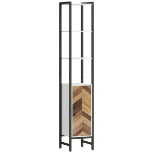 HOMCOM Coluna Casa de Banho Armário Alto Casa de Banho com 3 Prateleiras Abertas e Prateleira Ajustável 30x30x170 cm Branco e Madeira