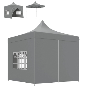 Outsunny Tonnelle de jardin tente pliante 3 x 3 m 4 parois latérales amovibles 3 fenêtres hauteur réglable sac de transport gris