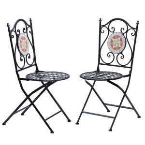 Outsunny Set de 2 Sillas Plegables de Jardín Bistro Silla Asiento Mosaico para Terraza Balcón Metal Carga 120 kg 50x40x94,5 cm Negro