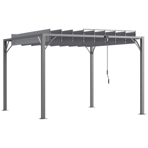 Outsunny Cenador de Jardín 3x3 m con Diseño de Lamas Superior Giratorio hasta 135° Protección UV 50+ y Marco de Aluminio Gris