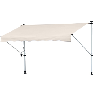 Outsunny Toldo Manual Retráctil 4x1,2 m Toldo Exterior Terraza Enrollable Altura Ajustable con Manivela 170-280 cm Sin Taladro para Balcón Jardín Beige