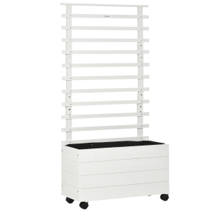 Outsunny Jardinera con Enrejado de Madera Maciza Soporte con 4 Ruedas Celosía y Malla Geotextil 76x30x155 cm Blanco