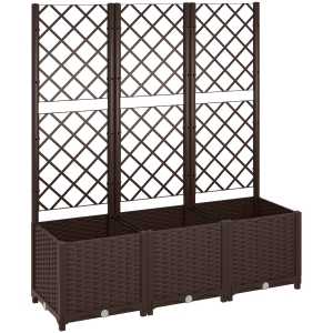 Outsunny Floreira com Treliça de PP com Drenagem e Amplo Espaço para Plantas Trepadoras Vaso com Suporte para Jardim 120x40x135 cm Marrom