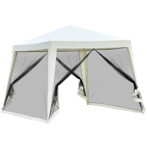 Outsunny Carpa de Jardín 3x3 m Cenador con 4 Partes Laterales Mosquitera con Cremallera Protección UV Impermeable para Patio Exterior Eventos Fiesta Crema