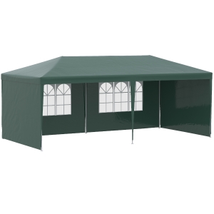 Outsunny Carpa de Jardín 6x3m con 4 Paredes Laterales y 2 Ventanas Visibles Cenador Gazebo de Exterior para Fiestas Eventos Verde