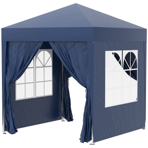 Outsunny Cenador de Jardín 2x2m con 4 Paredes Laterales Tela Oxford 2 Puertas 2 Ventanas y Bolsa de Transporte Impermeable Azul