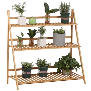 Outsunny Soporte para Plantas de Bambú Escalera para Flores Plegable para Interior y Exterior 100x39x97 cm Natural