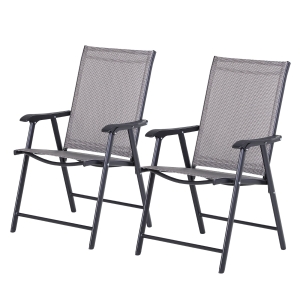 Outsunny Conjunto de 2 Sillas Plegables para Exterior con Reposabrazos  para Jardín Terraza Carga 110 kg 58x64x94 cm Gris