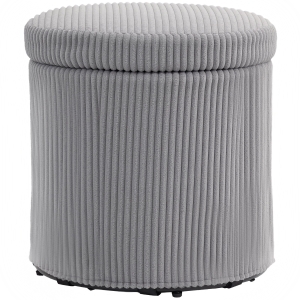 HOMCOM Puff con Almacenaje Redondo Tapizado en Pana con Estructura de Acero Estable y Acolchado Suave Ø40x41 cm Gris Claro