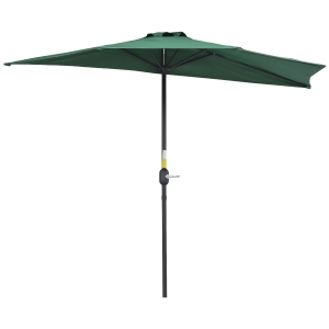 Outsunny Sombrilla 269x138x236 cm Parasol de Jardín con Manivela y Forma Semicircular Tela Poliéster 180 g/m² para Exterior Terraza Patio Piscina Verde