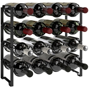 HOMCOM Suport pentru Sticle de Vin cu 4 Niveluri, 42,5x16,5x41 cm, Negru