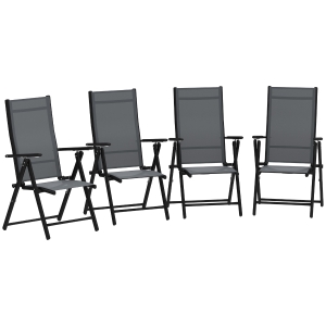 Outsunny Set 4 Scaune de Grădină Pliabile și Respirabile cu Brațe, din Oțel și Poliester, 56x69x106 cm, Gri