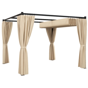 Outsunny 3x3m Retractable Pergola Shelter with Curtains Beige