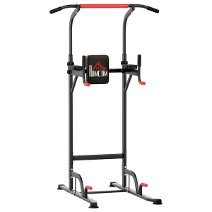 HOMCOM Torre de Exercícios Estação Multifuncional Altura Ajustável com 7 Orifícios para Treinamento Fitness para Casa Academia Escritório Carga Máxima 120kg 123x98x189-239cm Preto e Vermelho