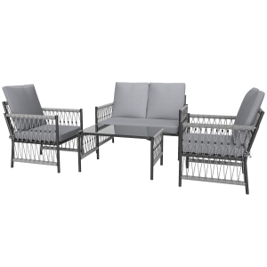 Outsunny 4pc Rattan Garden Furniture Set Grey